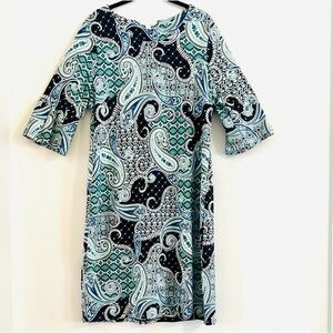 Charter Club Paisley Midi Dress in Teal, Navy & White Size XL